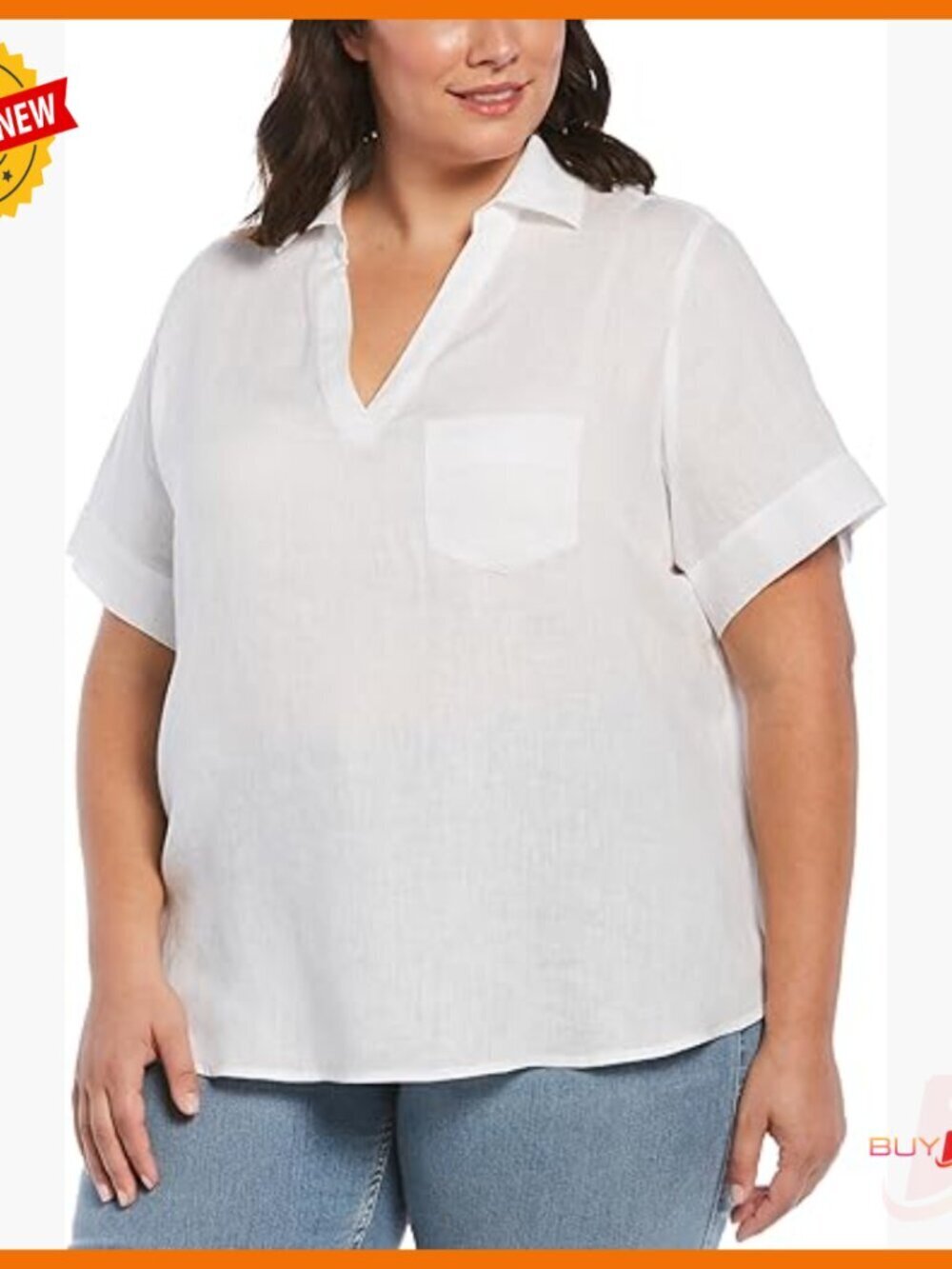 Linen Split Neck Short Sleeve Blouse Regular Fit Peasant Top